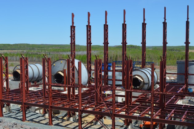 The aggregate and ball mills at the new Essar Steel Minnesota construction site near Nashwauk on the Mesabi Iron Range as seen on May 21, 2015. (PHOTO: Aaron J. Brown)
