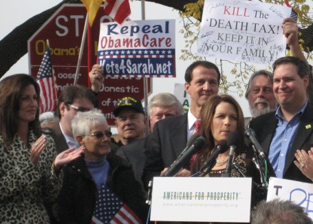 Rep. Michele Bachmann speaks at a rally outside the Capitol Monday.