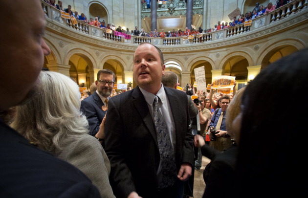Sen. Branden Petersen, R-Andover, in 2013 accepting congratulations at a victory celebration of gay marriage supporters