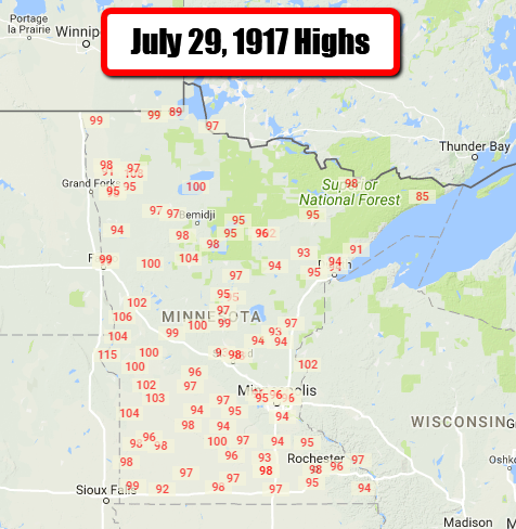 Excellent Saturday Weather – 100 Year Anniversary Of The Warmest Minnesota High