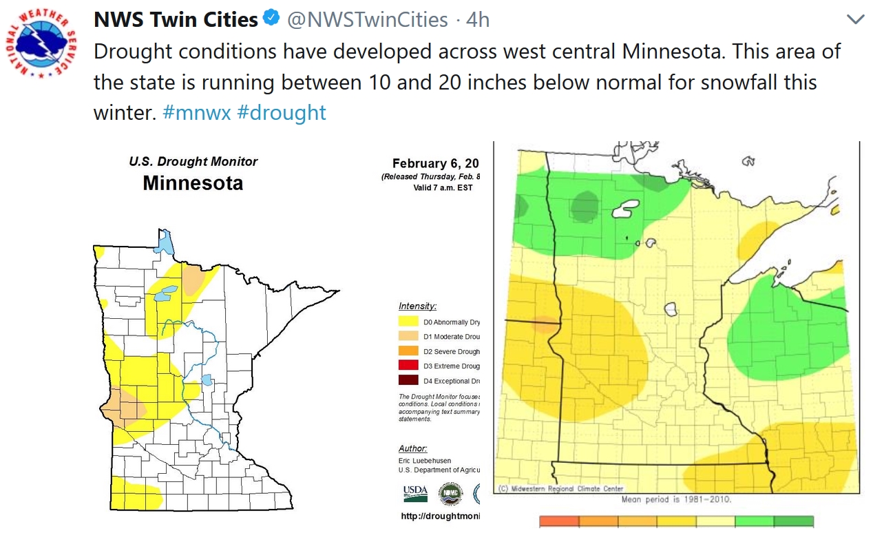 Moderate Drought West Central Minnesota – 20s and 30s Return Next Week